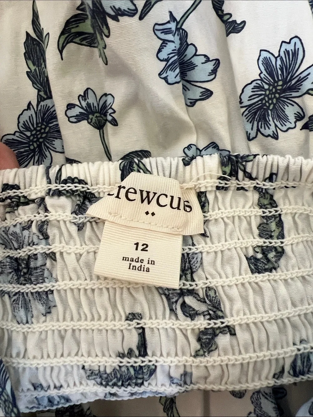 Crewcuts White Dress with Blue Floral Print and Ruffle Sleeves